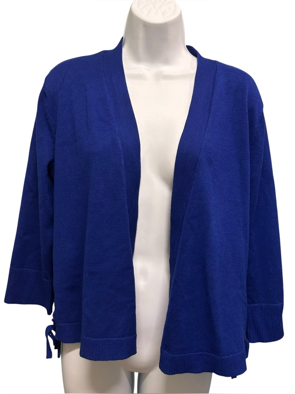 89th & Madison Royal Blue Open Front Cardigan M Side Lace 3/4 Sleeve